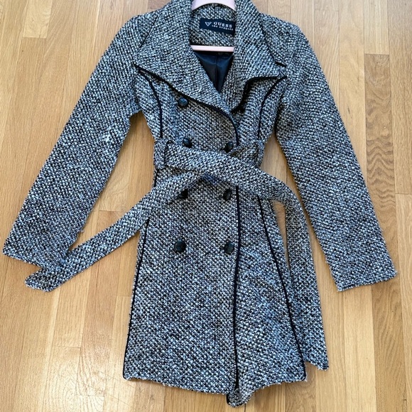 Guess Women's Black and White Tweed Trench Coat - Picture 2 of 12